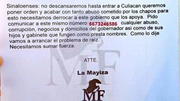 Amenazan 'Los Mayos' al Gobierno de Rubén Rocha