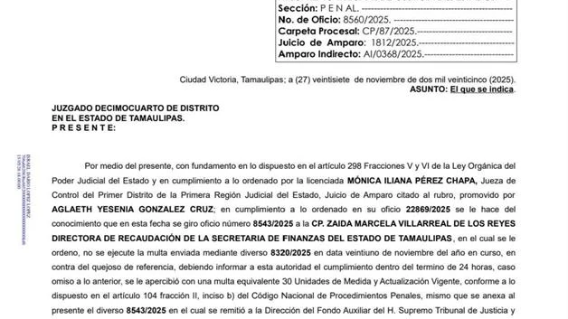 Detiene amparo multa de 1.3 mdp a abogada